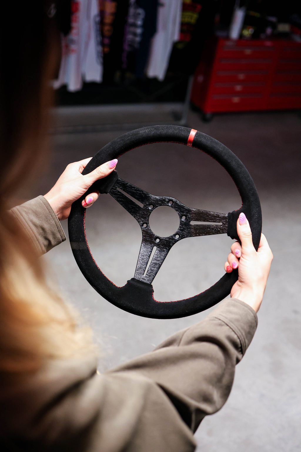 OFFSET SUEDE STEERING WHEEL 70mm