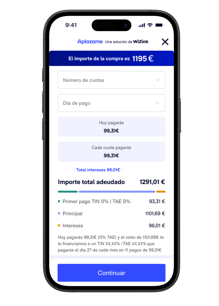Simulador de financiación de Aplazame
