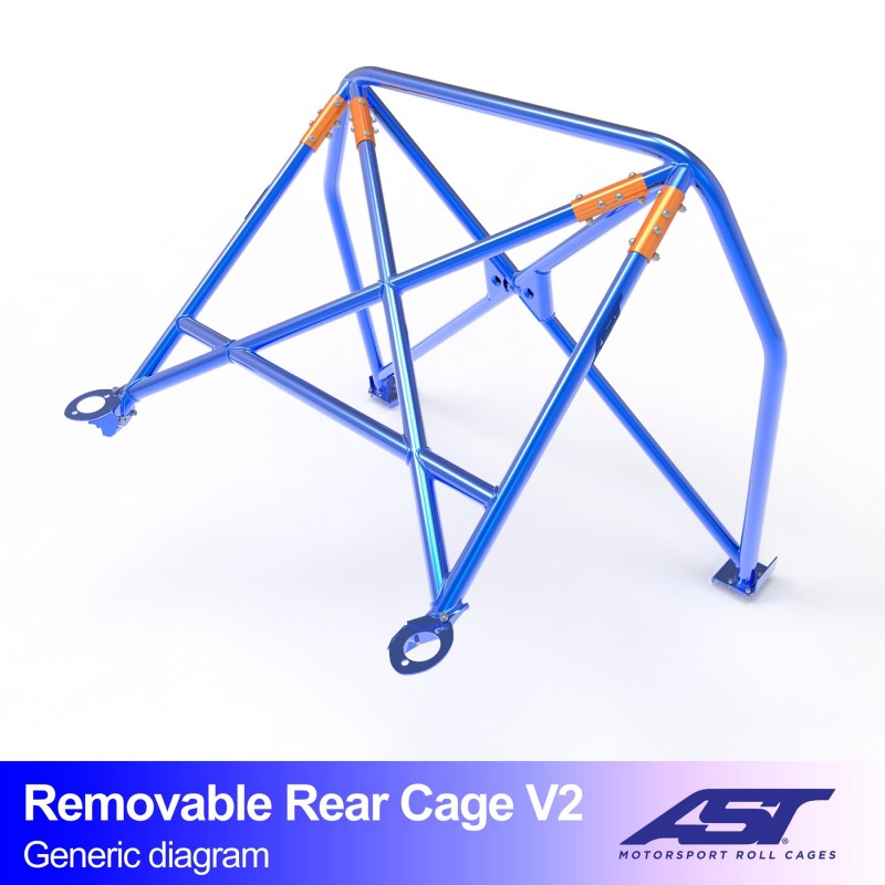 Jaula antivuelco AST Mitsubishi Lancer Evo I Sedán - Arco trasero desmontable V2 · patas a la suspensión trasera
