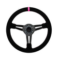 Volante desplazado 70 mm ante negro con costura rosa, vista frontal